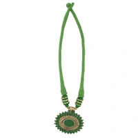 Shopnav Green Color Designer Tibetan Style Fashion Necklace - Green, Silver Plated