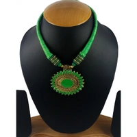 Shopnav Green Color Designer Tibetan Style Fashion Necklace - Green, Silver Plated