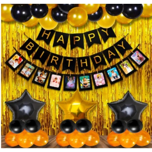 Shopnav Happy Birthday Decoration Combo Of Curtain And Metallic And Foil Balloons (Multicolor)