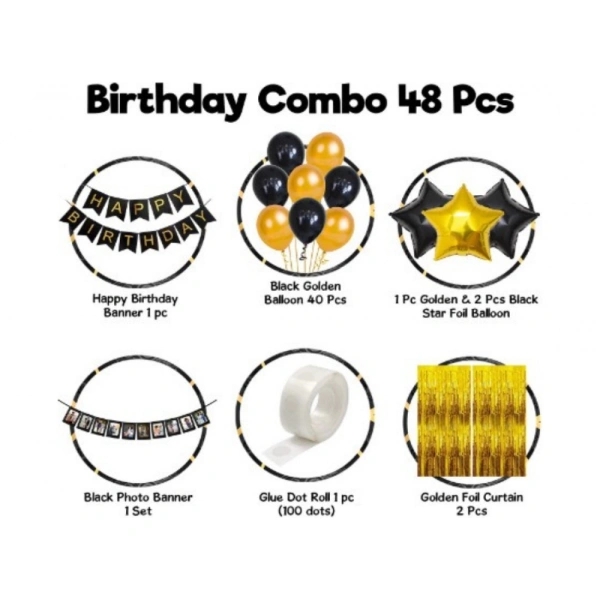 Shopnav Happy Birthday Decoration Combo Of Curtain And Metallic And Foil Balloons (Multicolor)