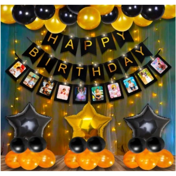 Shopnav Happy Birthday Decoration Combo Of Foil Curtain, Banner And Balloons (Multicolor)