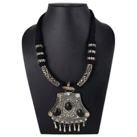 Shopnav High Finished Black Beads and Oxidized Silver Pendant Designer Necklace - Black, OXidized Silver — Thread