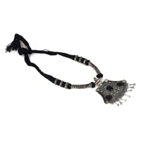 Shopnav High Finished Black Beads and Oxidized Silver Pendant Designer Necklace - Black, OXidized Silver — Thread