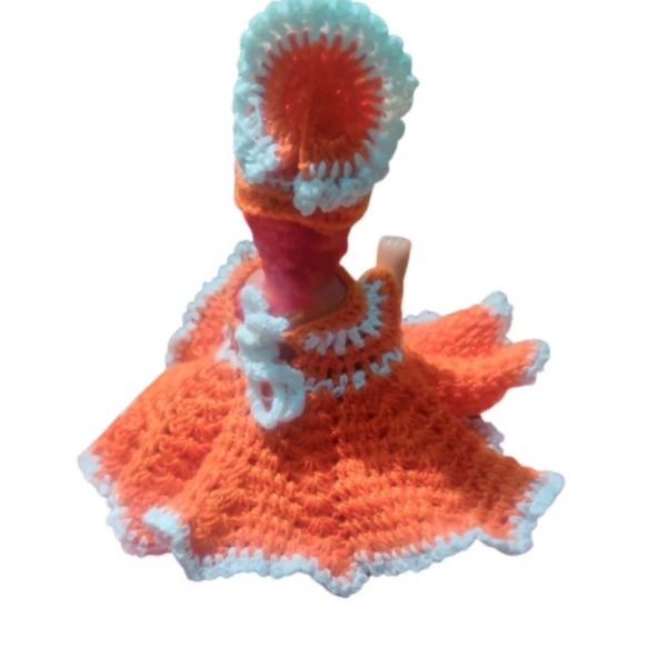 Shopnav Laddu Gopal Tharad Dress Size: 0 To 6 (Orange-White) - Orange - White