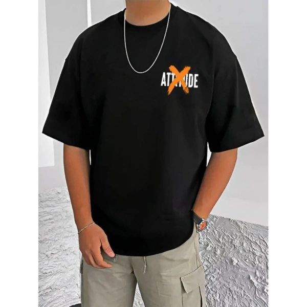 Shopnav Men's Casual Cotton Blend Printed Round Neck Half Sleeve T-Shirt (Black) - 2XL