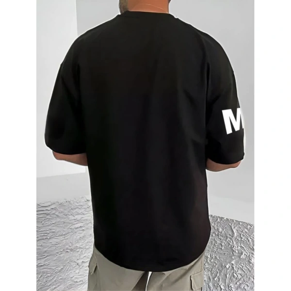 Shopnav Men's Casual Cotton Blend Printed Round Neck Half Sleeve T-Shirt (Black) - L