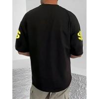 Shopnav Men's Casual Cotton Blend Printed Round Neck Half Sleeve T-Shirt (Black) - L