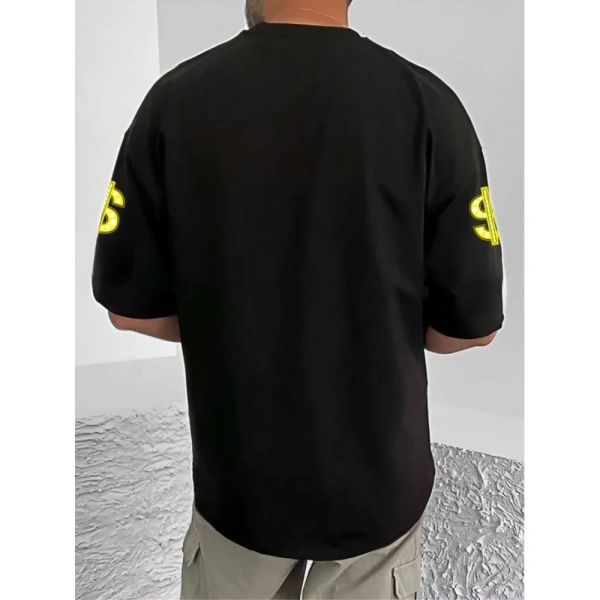 Shopnav Men's Casual Cotton Blend Printed Round Neck Half Sleeve T-Shirt (Black) - L