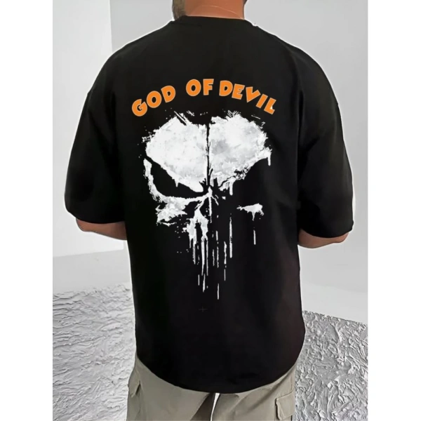 Shopnav Men's Casual Cotton Blend Printed Round Neck Half Sleeve T-Shirt (Black) - S