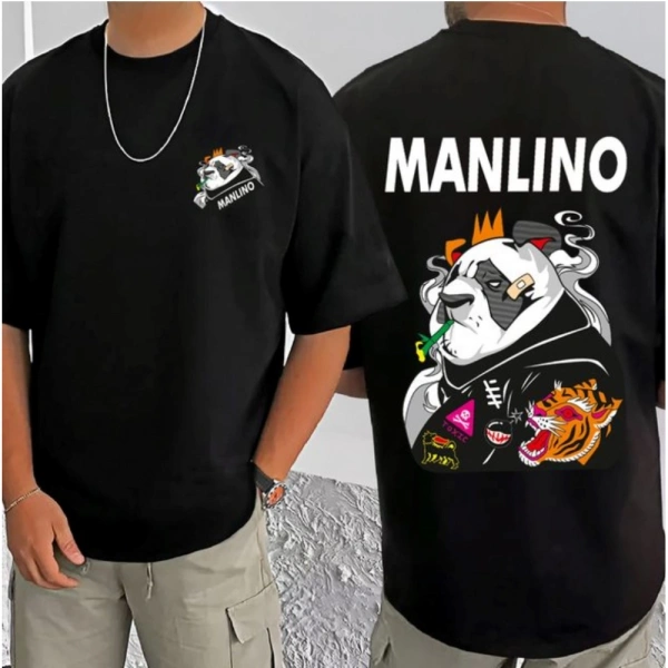 Shopnav Men's Casual Cotton Blend Printed Round Neck Half Sleeve T-Shirt (Black) - 3XL