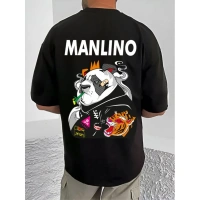 Shopnav Men's Casual Cotton Blend Printed Round Neck Half Sleeve T-Shirt (Black) - 3XL