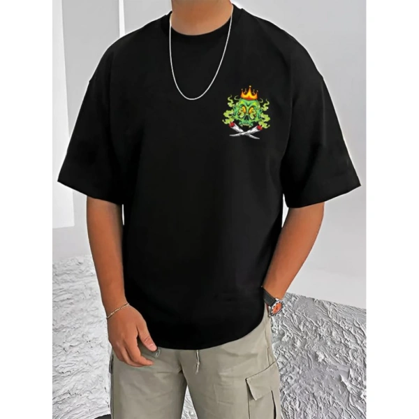Shopnav Men's Casual Cotton Blend Printed Round Neck Half Sleeve T-Shirt (Black) - 3XL