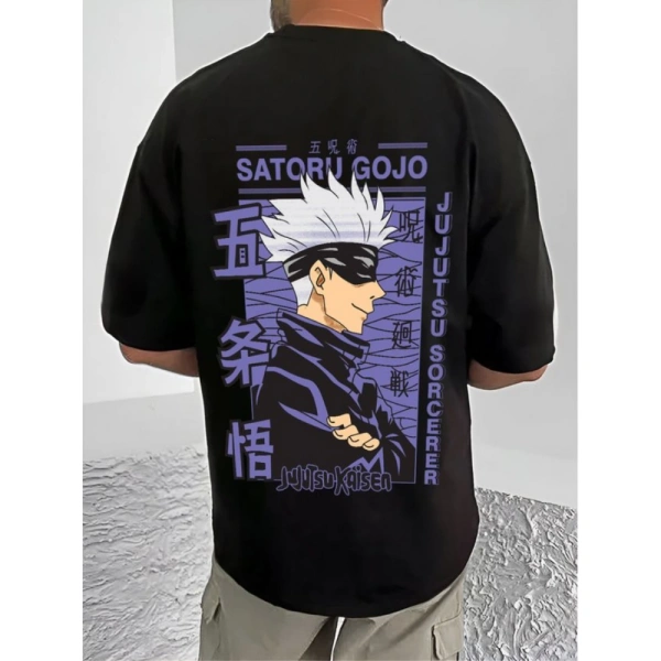 Shopnav Men's Casual Cotton Blend Printed Round Neck Half Sleeve T-Shirt (Black) - XL