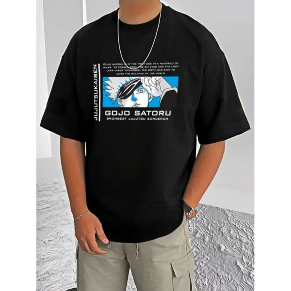 Shopnav Men's Casual Cotton Blend Printed Round Neck Half Sleeve T-Shirt (Black) - 3XL