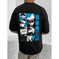 Shopnav Men's Casual Cotton Blend Printed Round Neck Half Sleeve T-Shirt (Black) - 3XL