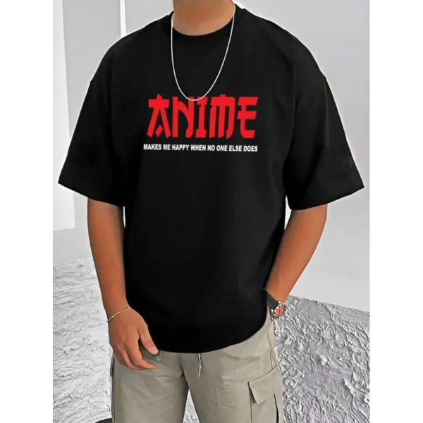 Shopnav Men's Casual Cotton Blend Printed Round Neck Half Sleeve T-Shirt (Black) - 3XL
