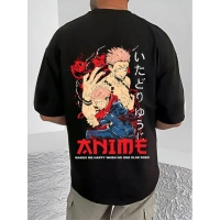 Shopnav Men's Casual Cotton Blend Printed Round Neck Half Sleeve T-Shirt (Black) - 3XL