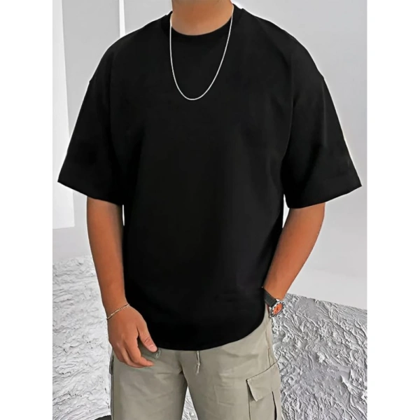 Shopnav Men's Casual Cotton Blend Printed Round Neck Half Sleeve T-Shirt (Black) - M