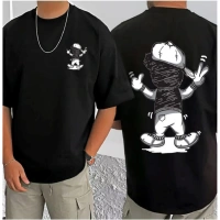 Shopnav Men's Casual Cotton Blend Printed Round Neck Half Sleeve T-Shirt (Black) - 2XL