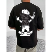 Shopnav Men's Casual Cotton Blend Printed Round Neck Half Sleeve T-Shirt (Black) - 2XL