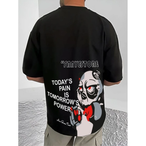 Shopnav Men's Casual Cotton Blend Printed Round Neck Half Sleeve T-Shirt (Black) - 3XL