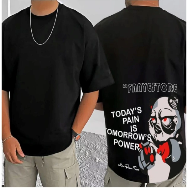Shopnav Men's Casual Cotton Blend Printed Round Neck Half Sleeve T-Shirt (Black) - 3XL