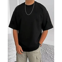Shopnav Men's Casual Cotton Blend Printed Round Neck Half Sleeve T-Shirt (Black) - 3XL
