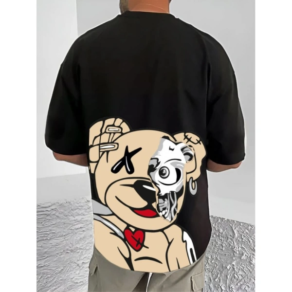 Shopnav Men's Casual Cotton Blend Printed Round Neck Half Sleeve T-Shirt (Black) - 3XL