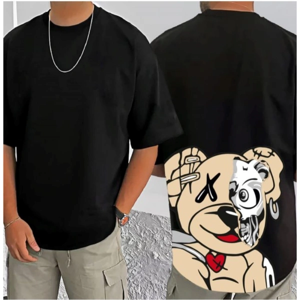 Shopnav Men's Casual Cotton Blend Printed Round Neck Half Sleeve T-Shirt (Black) - 3XL
