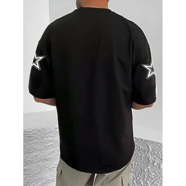 Shopnav Men's Casual Cotton Blend Printed Round Neck Half Sleeve T-Shirt (Black) - L