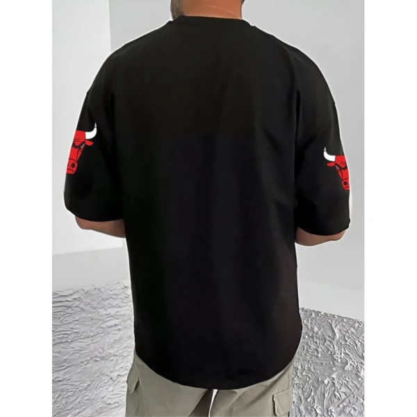 Shopnav Men's Casual Cotton Blend Printed Round Neck Half Sleeve T-Shirt (Black) - M