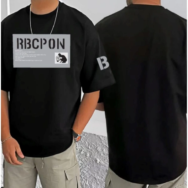Shopnav Men's Casual Cotton Blend Printed Round Neck Half Sleeve T-Shirt (Black) - S