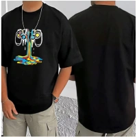 Shopnav Men's Casual Cotton Blend Printed Round Neck Half Sleeve T-Shirt (Black) - L