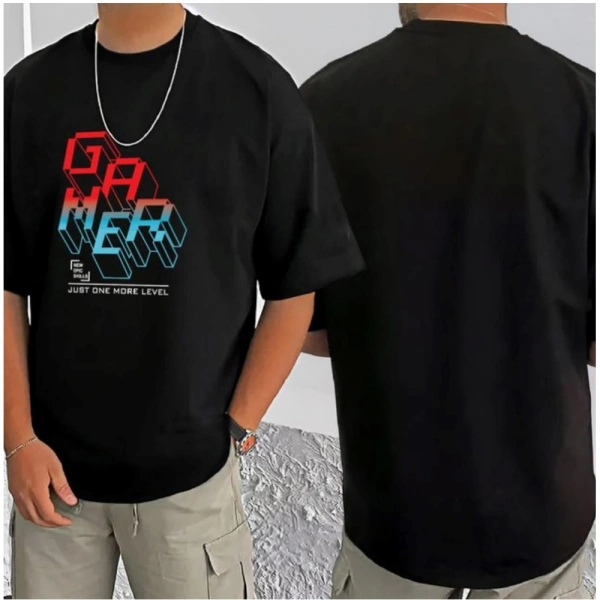 Shopnav Men's Casual Cotton Blend Printed Round Neck Half Sleeve T-Shirt (Black) - L