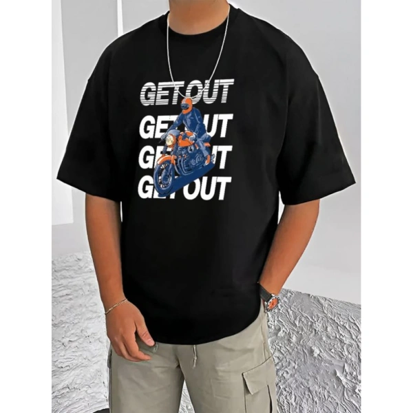 Shopnav Men's Casual Cotton Blend Printed Round Neck Half Sleeve T-Shirt (Black) - 2XL