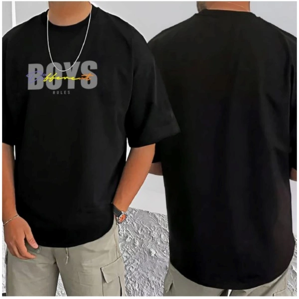 Shopnav Men's Casual Cotton Blend Printed Round Neck Half Sleeve T-Shirt (Black) - M