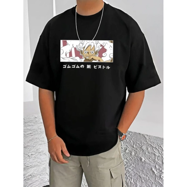Shopnav Men's Casual Cotton Blend Printed Round Neck Half Sleeve T-Shirt (Black) - 2XL