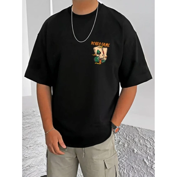 Shopnav Men's Casual Cotton Blend Printed Round Neck Half Sleeve T-Shirt (Black) - M