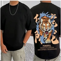 Shopnav Men's Casual Cotton Blend Printed Round Neck Half Sleeve T-Shirt (Black) - L