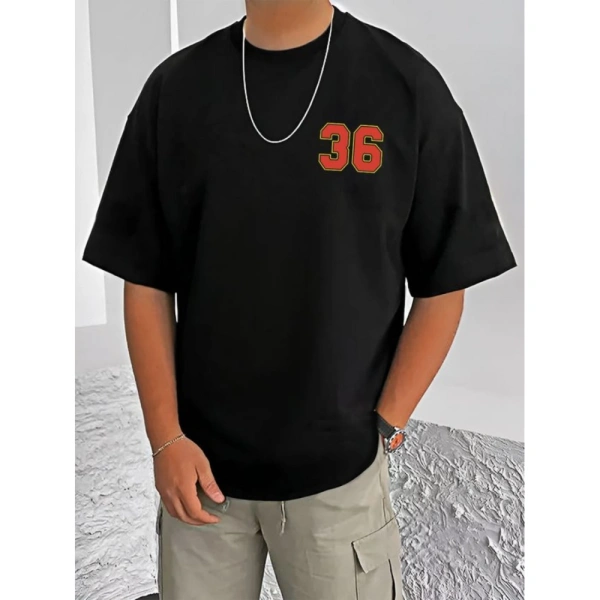 Shopnav Men's Casual Cotton Blend Printed Round Neck Half Sleeve T-Shirt (Black) - 2XL