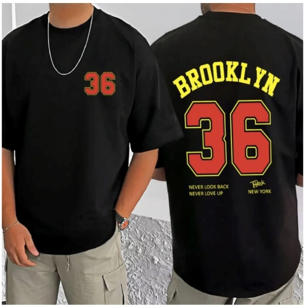 Shopnav Men's Casual Cotton Blend Printed Round Neck Half Sleeve T-Shirt (Black) - 2XL