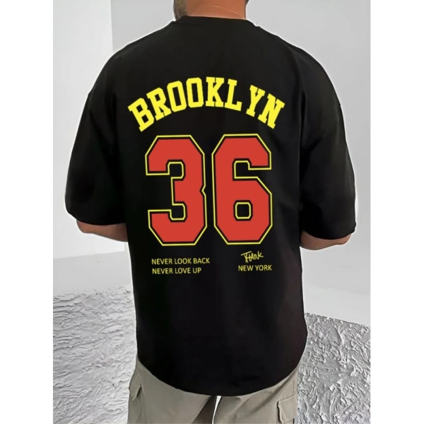 Shopnav Men's Casual Cotton Blend Printed Round Neck Half Sleeve T-Shirt (Black) - 2XL