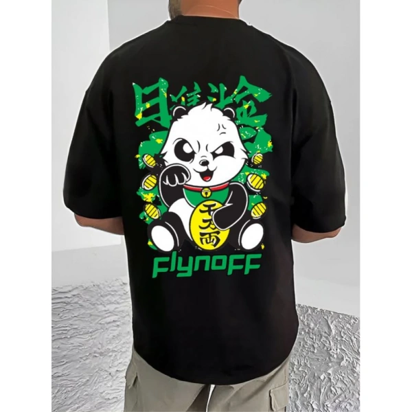 Shopnav Men's Casual Cotton Blend Printed Round Neck Half Sleeve T-Shirt (Black) - L