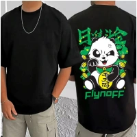 Shopnav Men's Casual Cotton Blend Printed Round Neck Half Sleeve T-Shirt (Black) - L