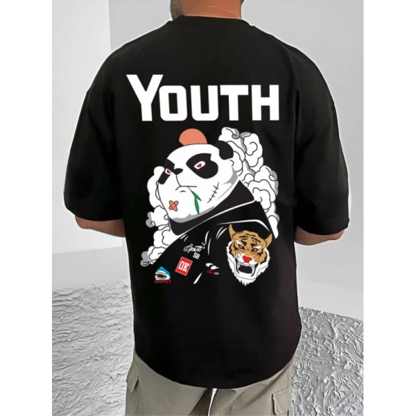 Shopnav Men's Casual Cotton Blend Printed Round Neck Half Sleeve T-Shirt (Black) - 3XL