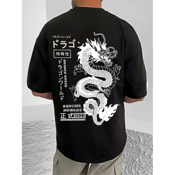 Shopnav Men's Casual Cotton Blend Printed Round Neck Half Sleeve T-Shirt (Black) - S
