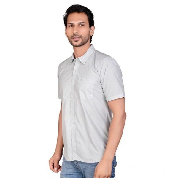 Shopnav Men's Casual Cotton Half Sleeve Solid Shirt (Grey) - M