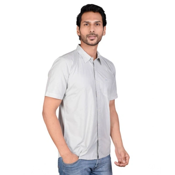 Shopnav Men's Casual Cotton Half Sleeve Solid Shirt (Grey) - M