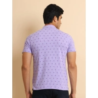 Men's Casual Cotton Printed Mandarin Collar Half Sleeve T-Shirt (Lavender) - S