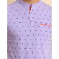 Men's Casual Cotton Printed Mandarin Collar Half Sleeve T-Shirt (Lavender) - S